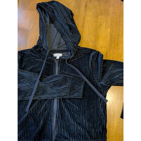 Colsie Hoodie S Cropped Black Velvet Stripe Full Zip Target Chunky 90s Style - Picture 5 of 8